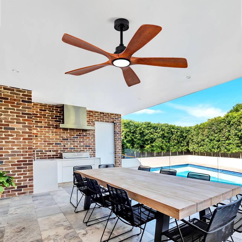 52 Inch Indoor Ceiling Fans With Lights and Remote Control, Dimmable LED, 5 Solid Wood Blades,Reversible DC Motor