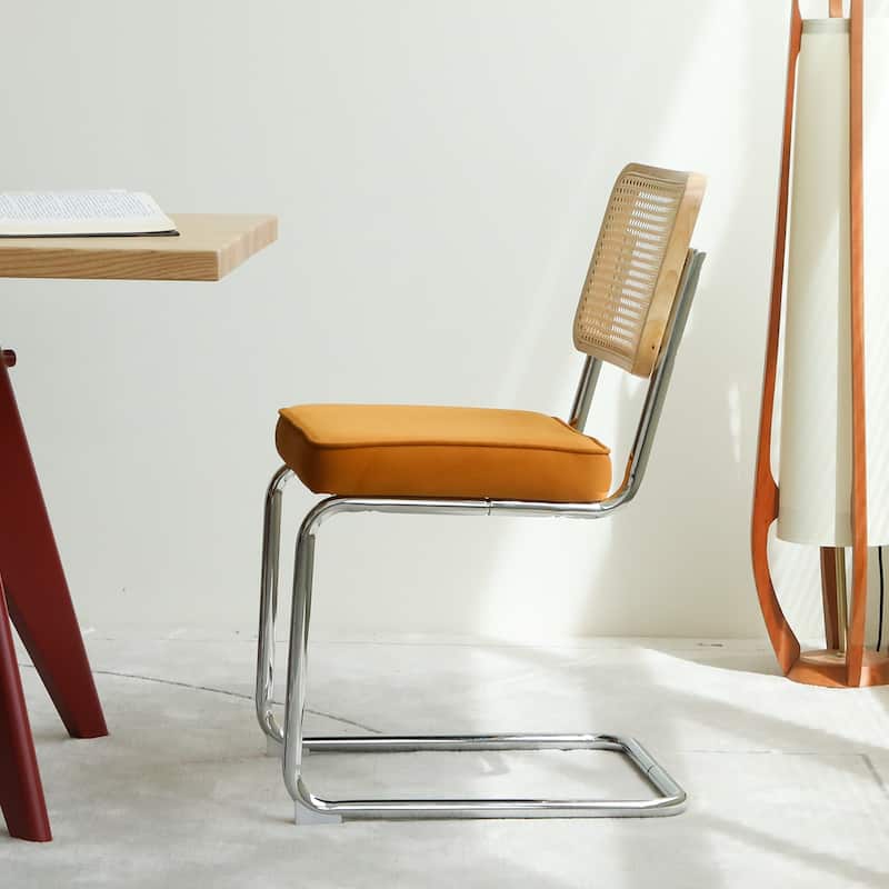 Dining Chairs Set of 2, Velvet Rattan Side Accent Chairs with Chrome Legs, Modern Mid Century Breuer Designed Chairs,