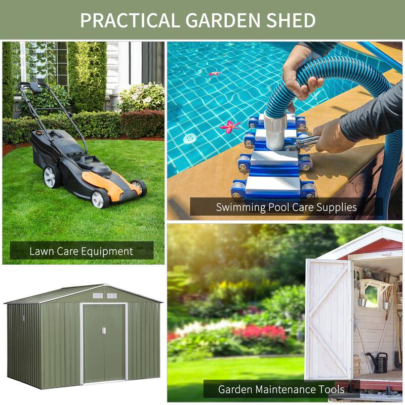 Outsunny 9' x 6' Outdoor Backyard Garden Tool Shed with Double Sliding Doors, 4 Airy Vents, & Durable Steel