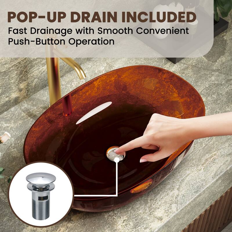 Transparent Resin Vessel Bathroom Sink Included Pop-up Drain and Drain Hose, Modern Above Counter Wash Basin with Center Drain