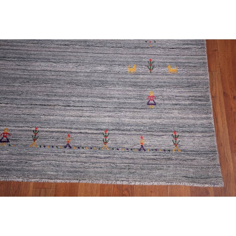 Striped Gray Gabbeh Oriental Area Rug Handmade Wool Carpet - 7'11"x 9'9"