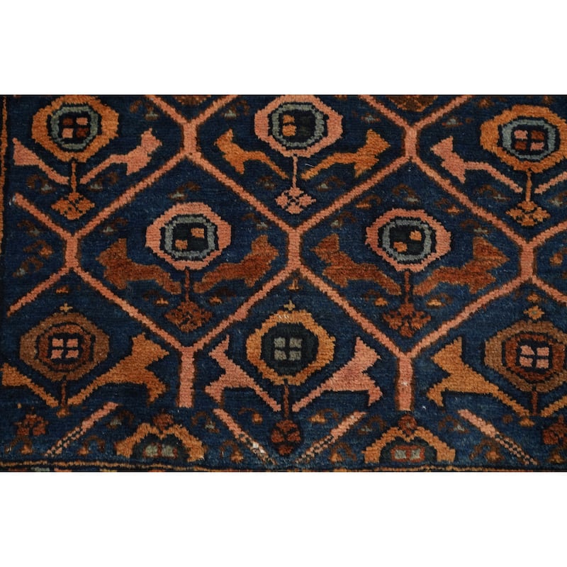 Hand Knotted Oriental 100% Wool Carpet Traditional Geometric Navy Blue & Blues Malayer Area Rug - 4' 1'' X 2' 7''