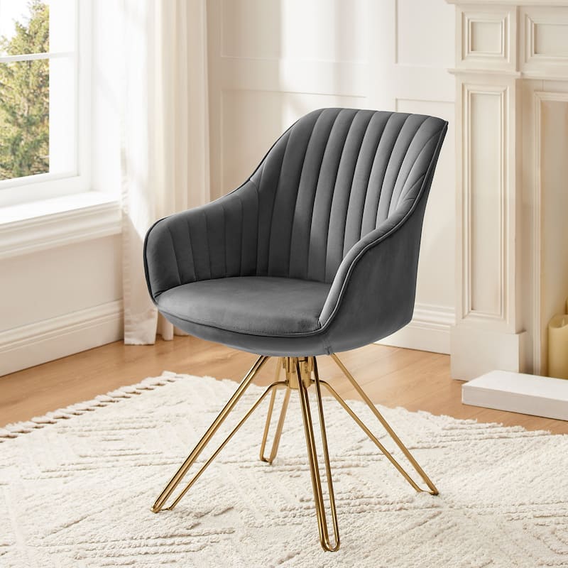 Art Leon Classical Swivel Office Accent Arm Chair with Golden Legs - Stylish Legs - Gray