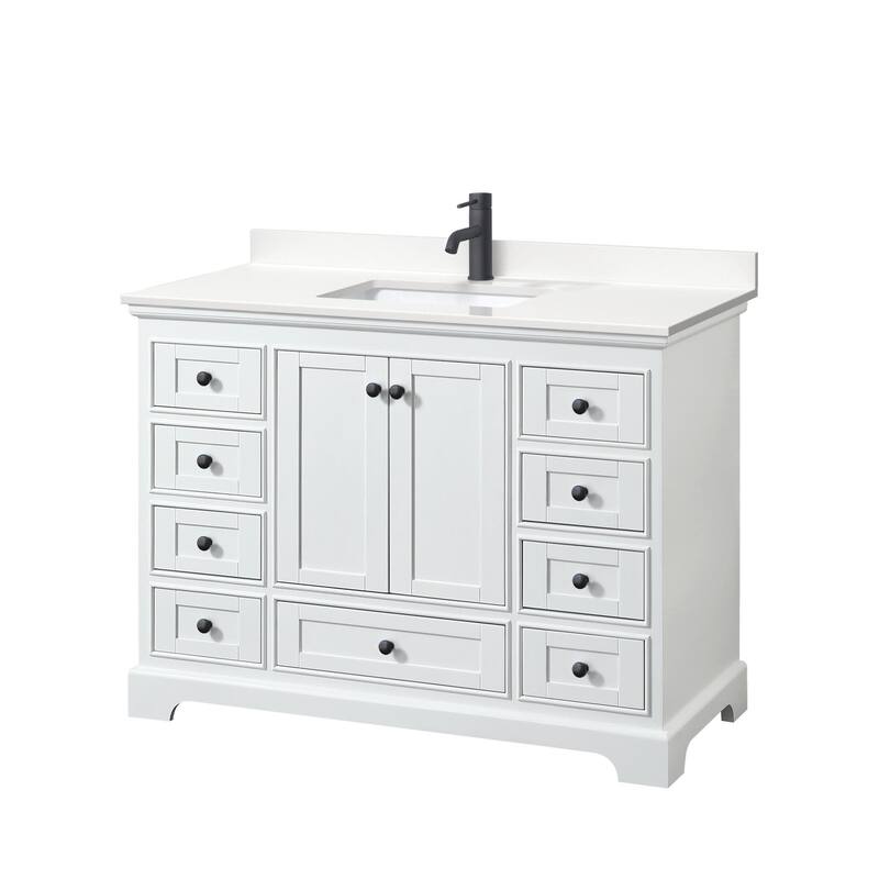 Wyndham Collection WCS202048S-QTZ-UNSMXX Deborah 48" Free Standing - White / White Quartz Top / Matte Black Hardware