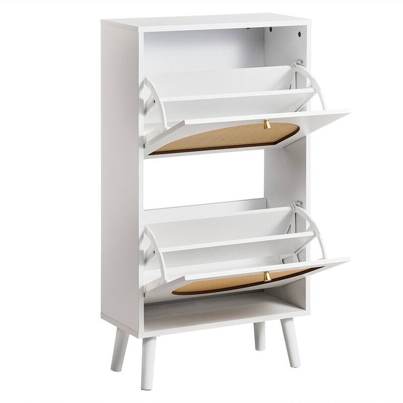 Rattan Shoe Cabinet with 2 / 4 Flip Drawers, Narrow Shoe Storage Cabinet,Organizer for Entryway, Bedroom, Living Room