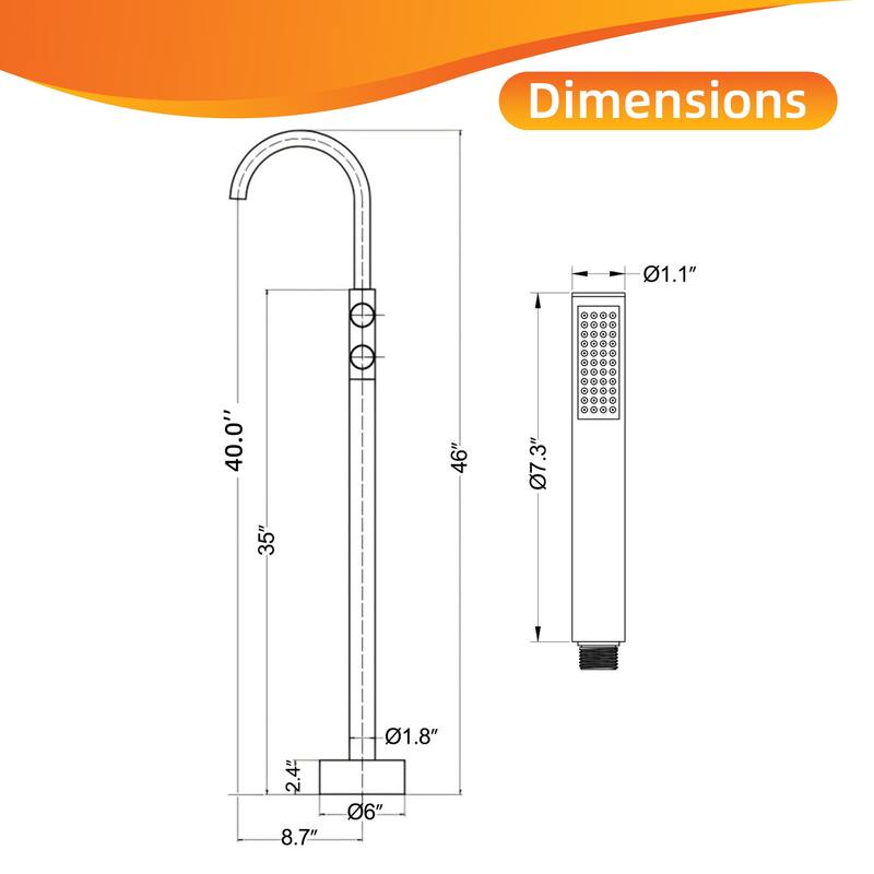 Modland Luxury Floor-Mounted Thermostatic Bathtub Faucet Freestanding with Hand Shower