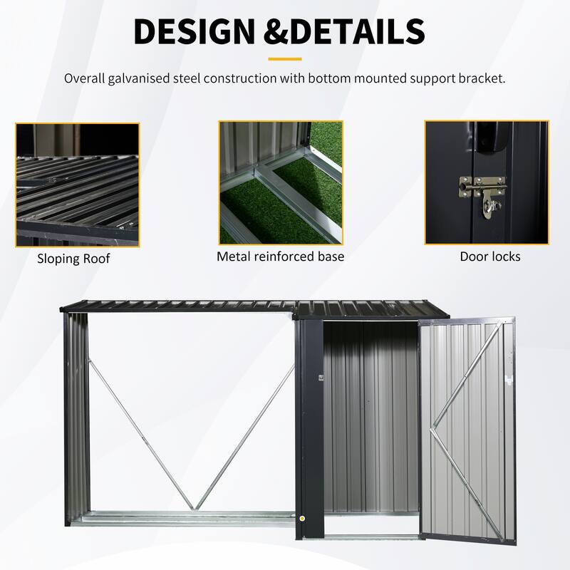 Outdoor Steel Firewood Rack and Metal Storage Shed,Two-In-One