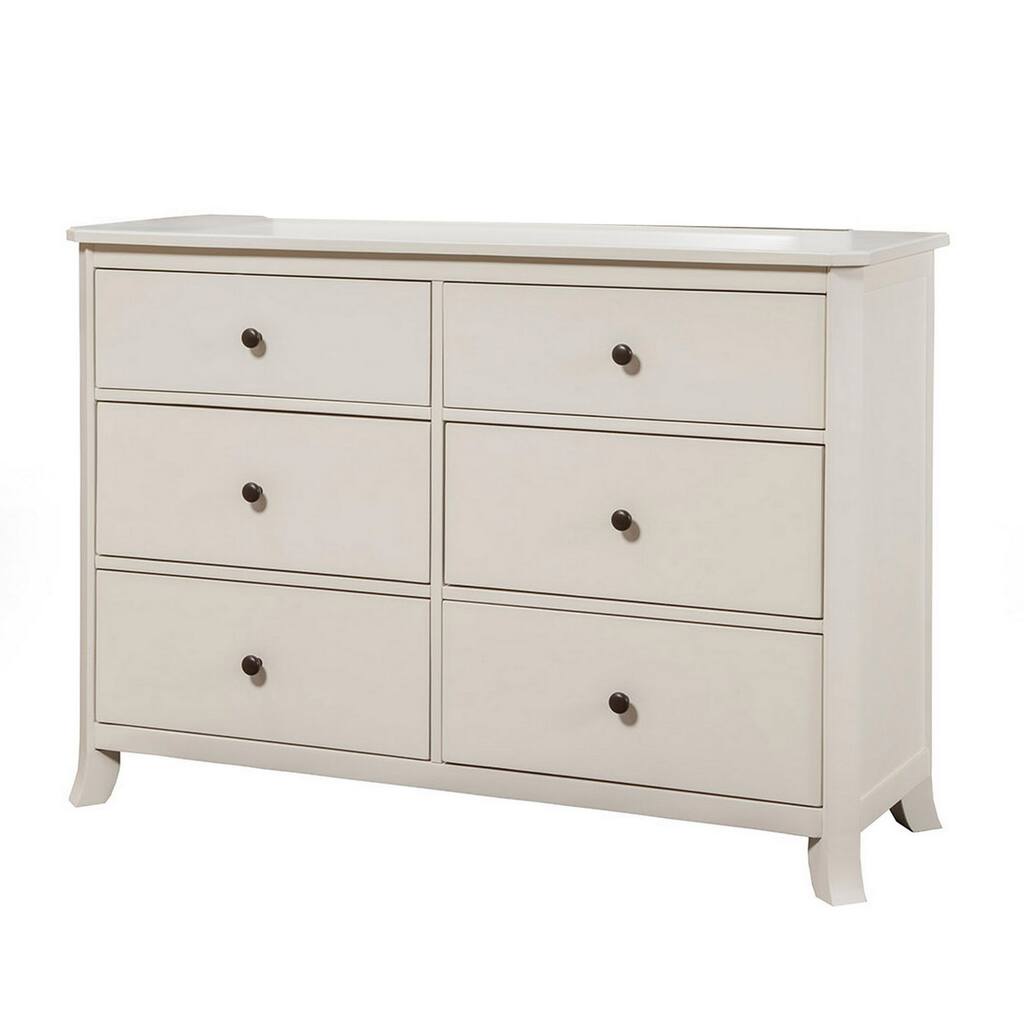 Sie 52 Inch Wide 6 Drawer Dresser, Felt Lined, Classic Antique White Wood