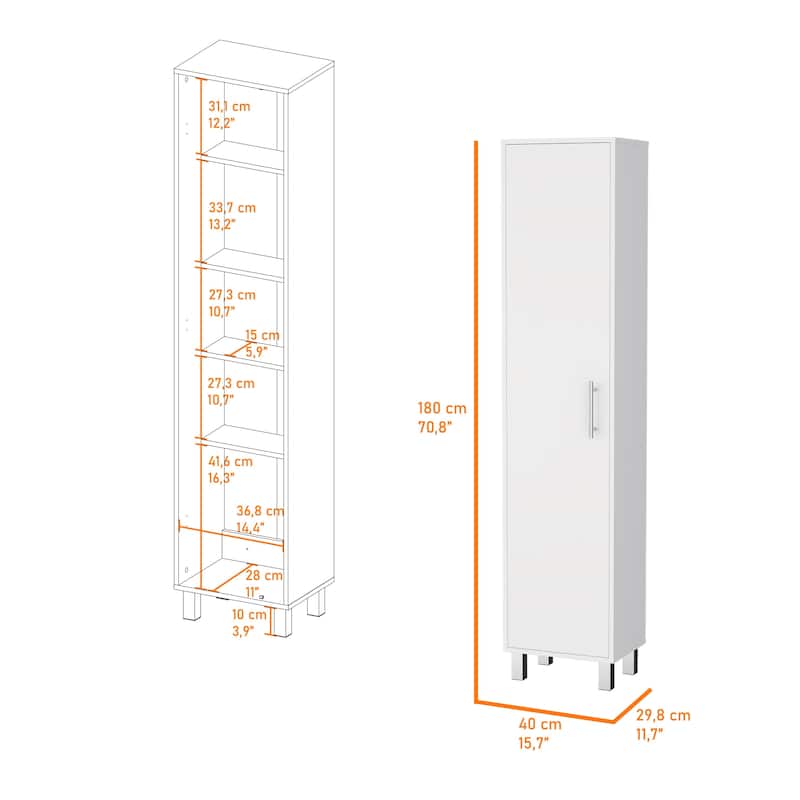 Lawen Tall Storage Cabinet, Single Door, 3 Broom Hangers