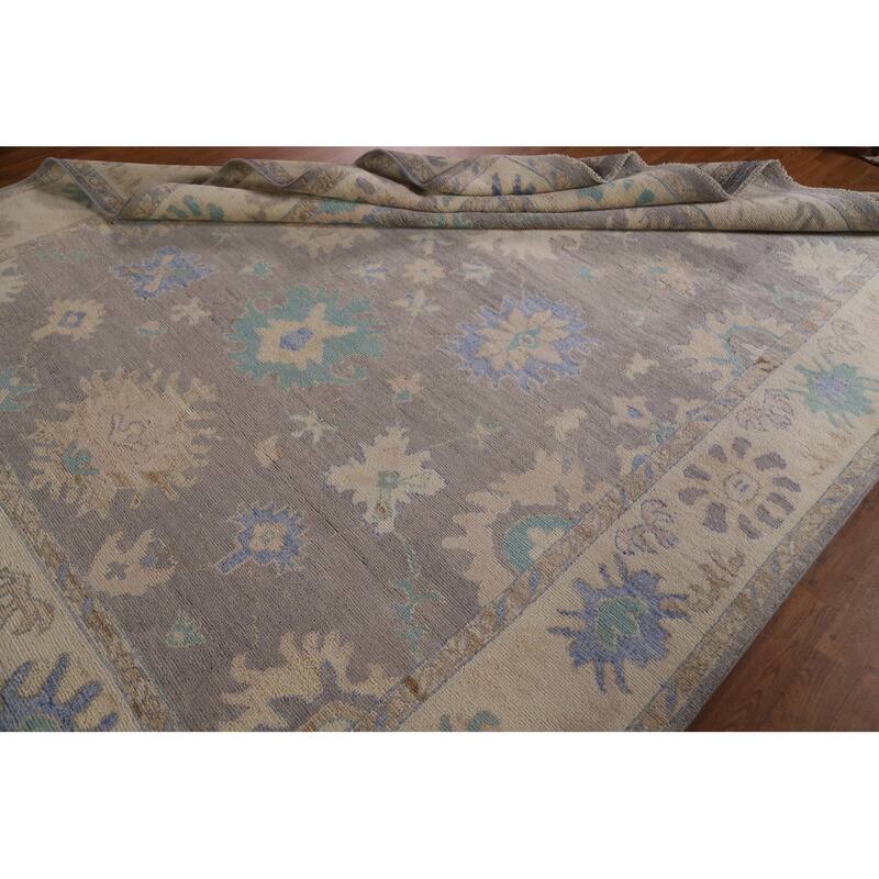 Hand Knotted Oriental 100% Wool Carpet Transitional Floral Greys & Charcoal Oushak Area Rug - 10' 2'' X 7' 10''