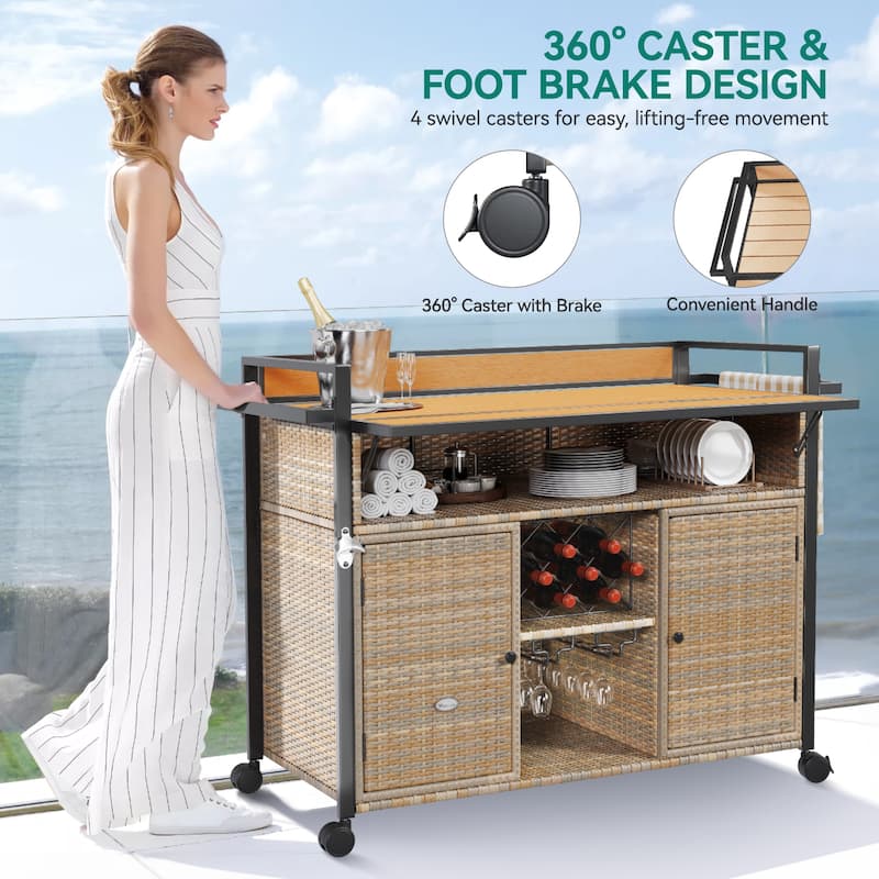 Moasis 54.3" Wicker Bar Cart