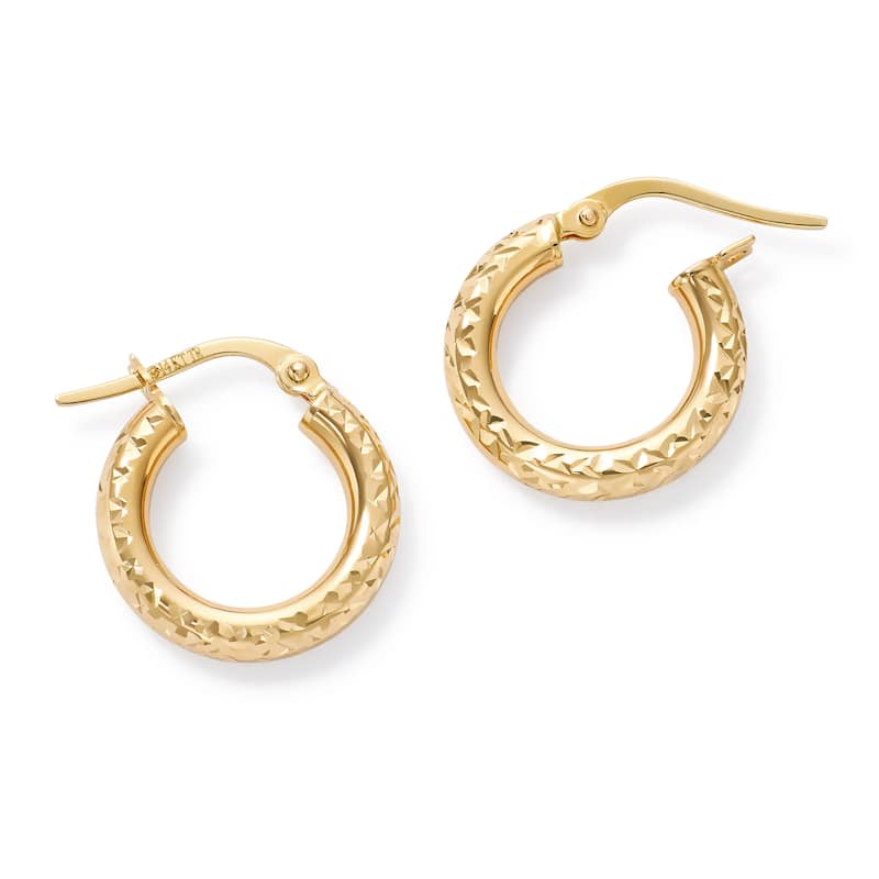 Clover 14K Yellow Gold Diamond-Cut Round Hoop Earrings 3mm (16mm-36mm)