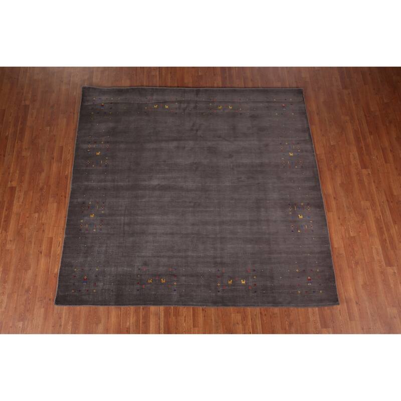 Earth Tone Gabbeh Indo Square Area Rug Hand-Knotted Wool Carpet - 8'2" X 7'10"