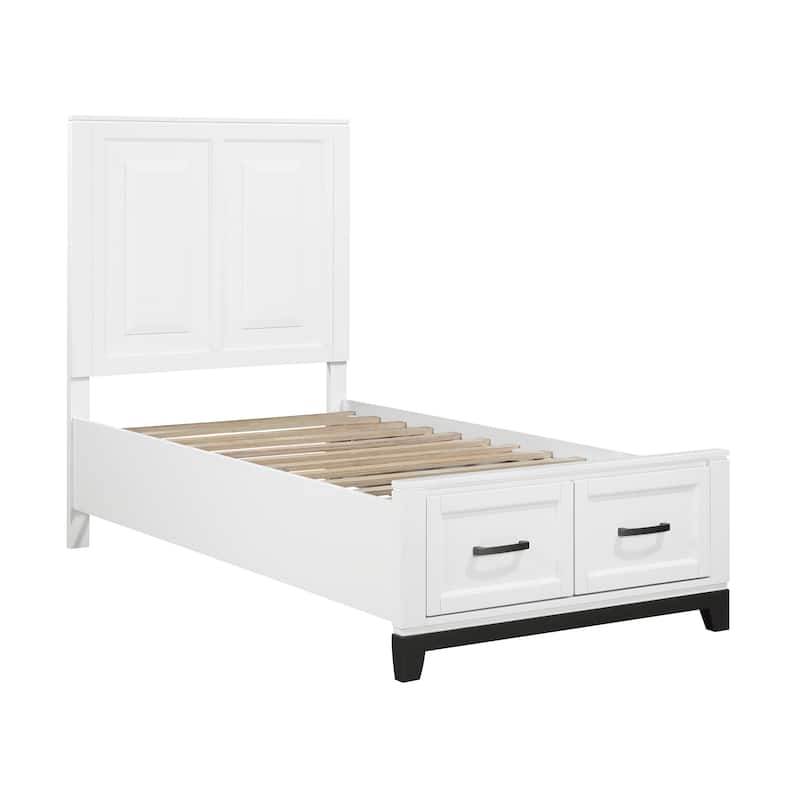 White Finish Twin Size Platform Bed with Storage Drawers Wooden Bedroom Furniture 1pc