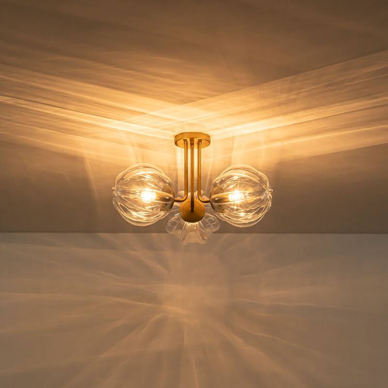 3-Light Contemporary Semi Flush Mount with Ripple Glass