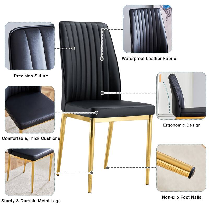 4 Dining Chair Set, White Dining Chair Set, Pu Material High Back Seat And Sturdy White Leg Chair