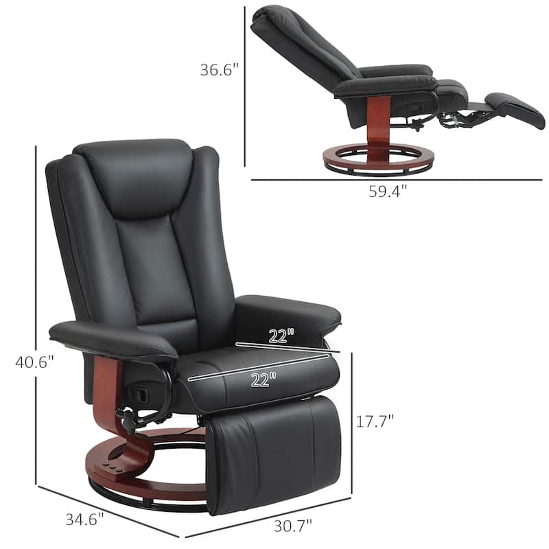 Black 30.7" High Back Swivel Recliner Chair with Footrest