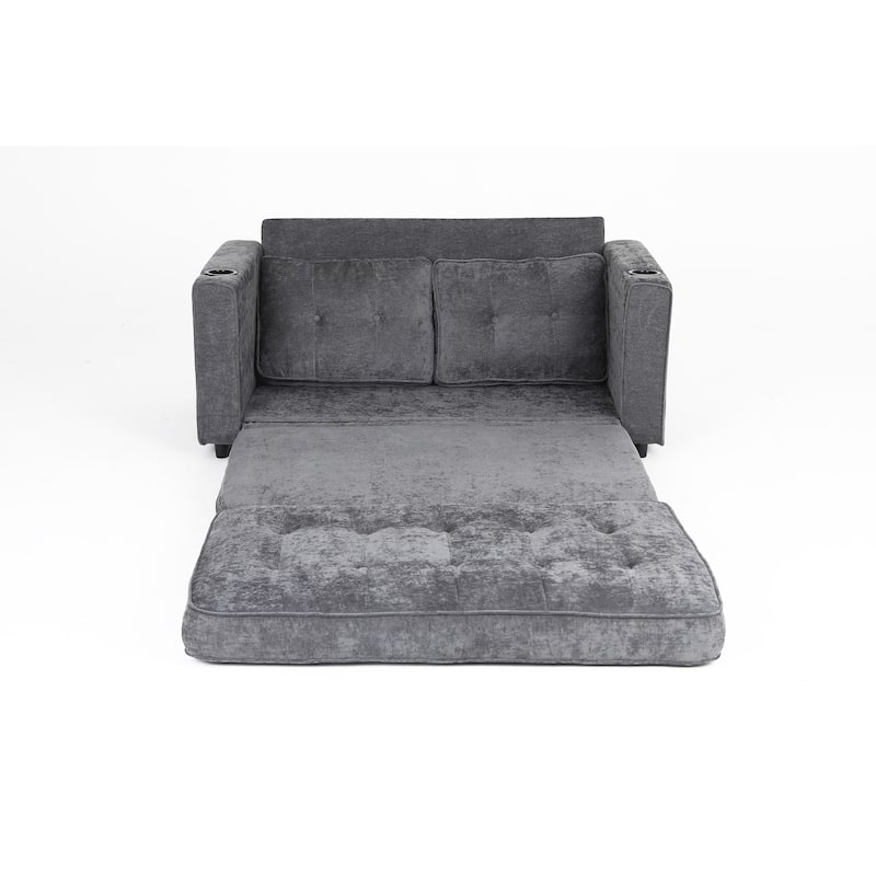 Sofa Bed with Pull-Out Straps, Velvet Sleeper Sofa with Side Storage Bags, Convertible Lounge Chaise Loveseat Daybed