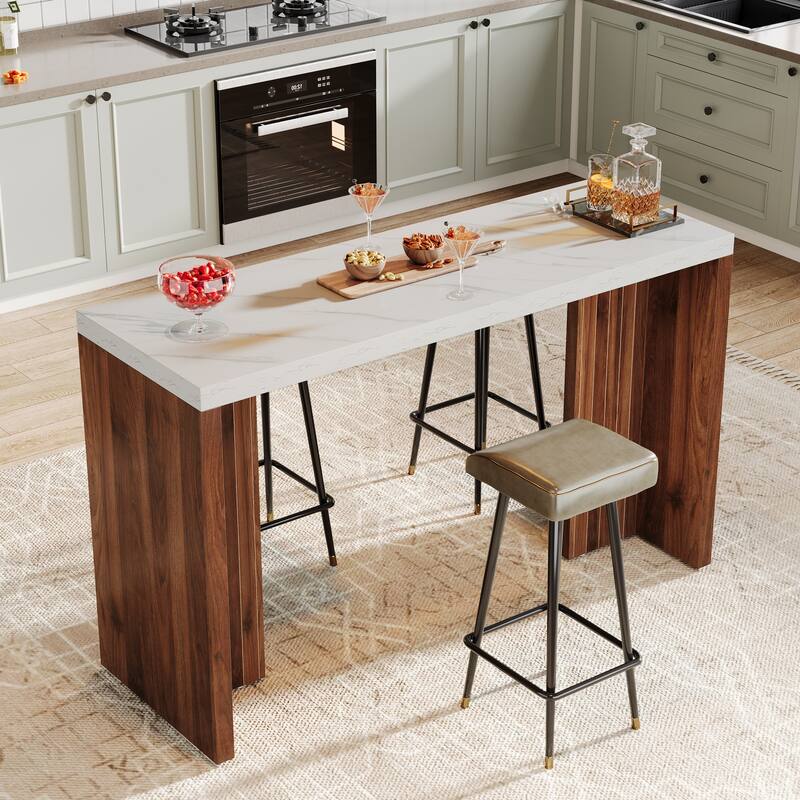 55'' Home Bar Unit, Bar Table with Faux Marble Finished Tabletop