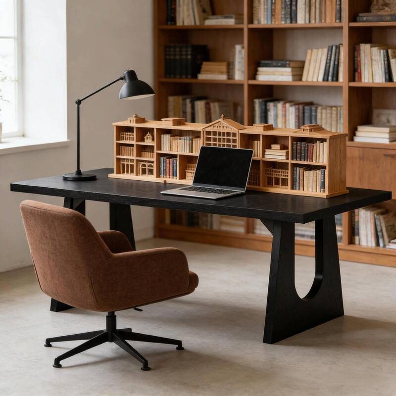 70.9" Rustic Executive Desk with Spacious Wood Desktop for Home Office and Study