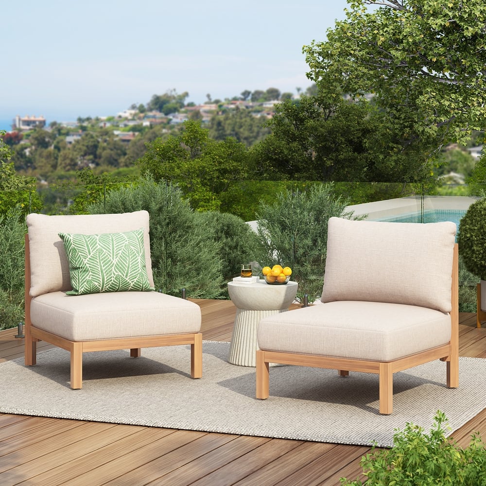 Christopher Knight Home - Outdoor Acacia Wood Club Chair with Rope-Woven Back & Water-Resistant Cushion