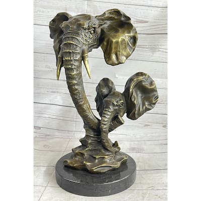 Imitative Elephant Family Abstract Bronze Bust Statue Sculpture Head Signed Modern Art 16 Inches X 13 Inches
