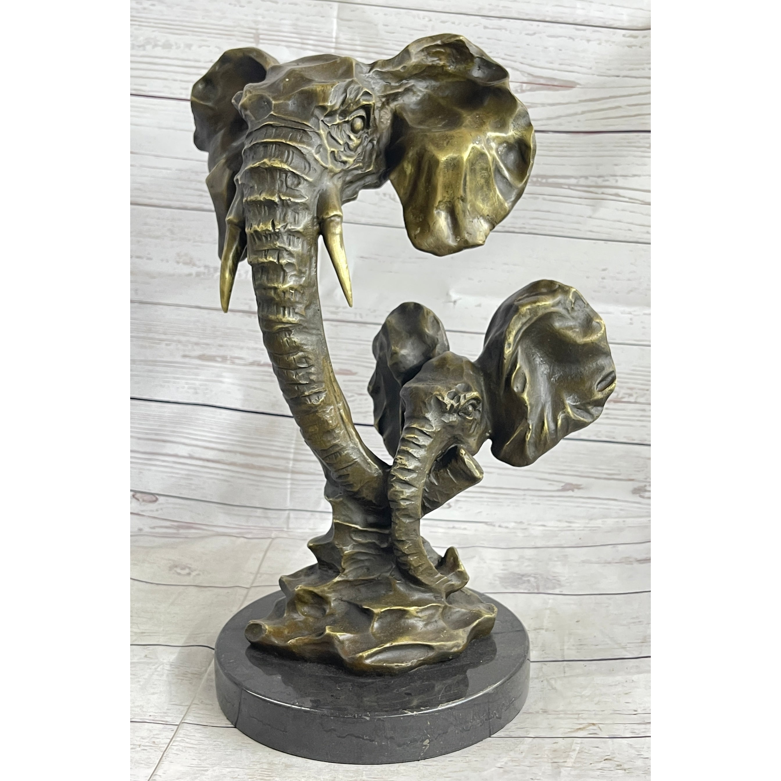 Imitative Elephant Family Abstract Bronze Bust Statue Sculpture Head Signed Modern Art 16 Inches X 13 Inches