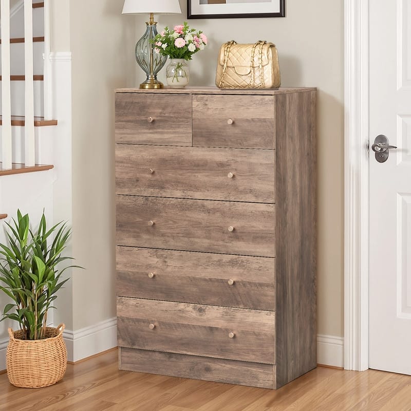 6-Drawer Large Dresser For Bedroom And Chest Of Drawers With Sturdy Construction Wood Storage Organizer For Closet