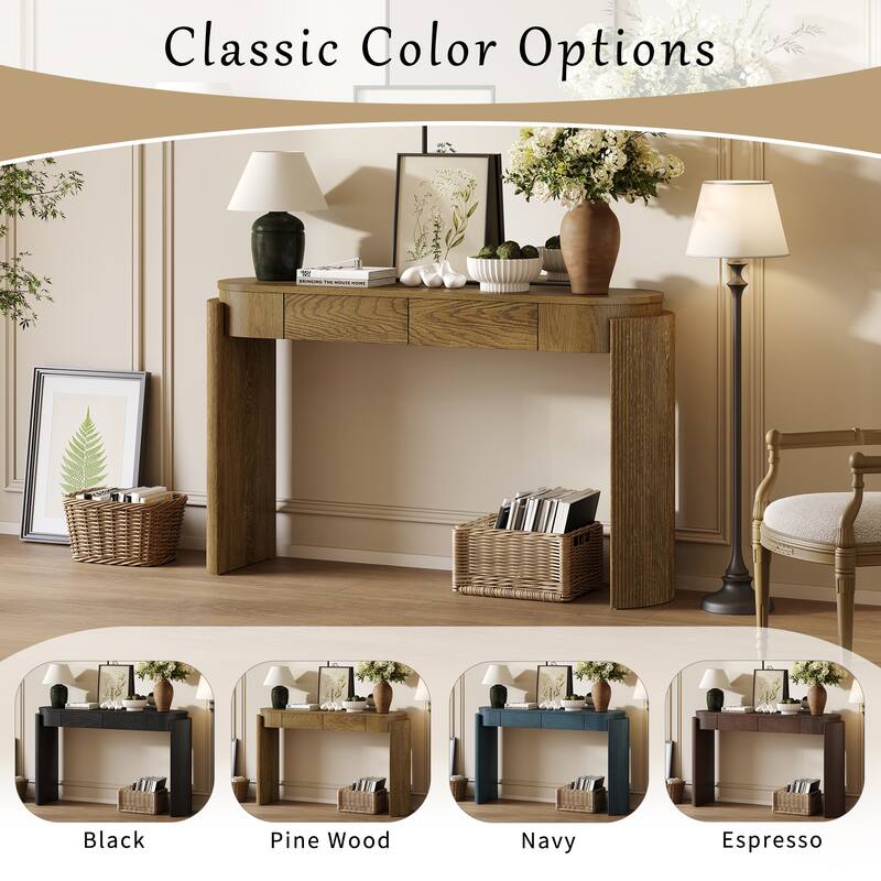 Oval-shaped Top Entryway Table Sofa Table with 2 Drawers, Fluted Console Table for Hallway or Home Decor