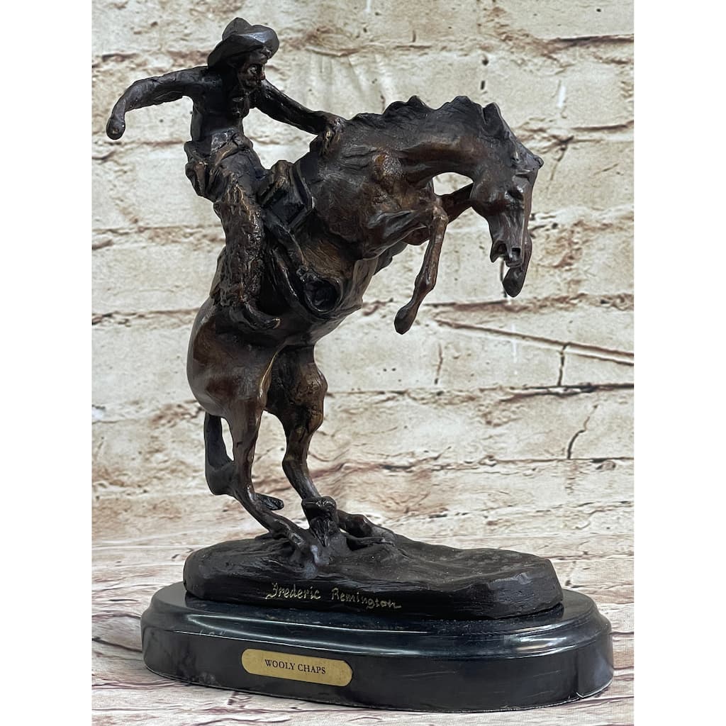 Wooly Chaps Frederic Remington Bronze Desktop Statue Sculpture Western 10 Inches X 11 Inches