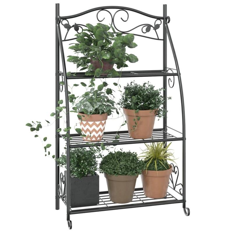 vidaXL Flower Rack Black Powder-coated Steel Flower Rack Rectangular - 11.8 x 22.0 x 37.8 in
