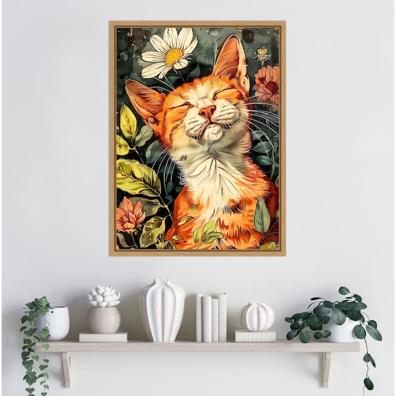 Kitty Daisy by Justyna Jaszke Framed Canvas Wall Art