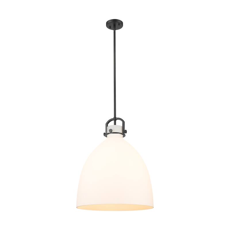 Innovations Lighting Newton Bell - 1 Light 18" Stem Hung Pendant - Matte White/Matte Black