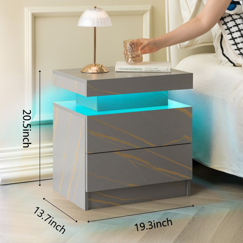 GDF Studio - Avalon Modern LED Nightstand with Dual Drawers and Open Storage Shelf