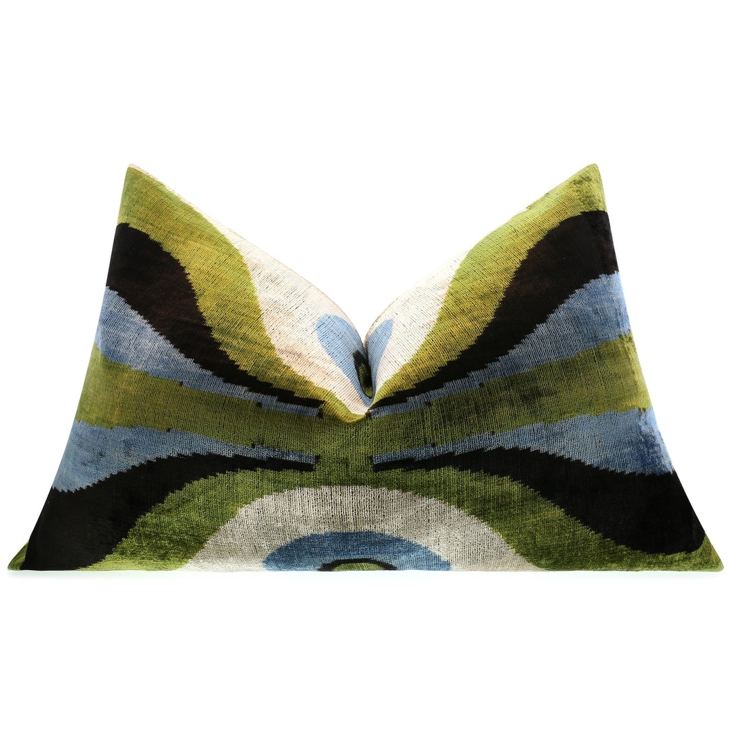 Silk Velvet Throw Pillow - 16x24, Green and Blue with Insert - 16" x 24"