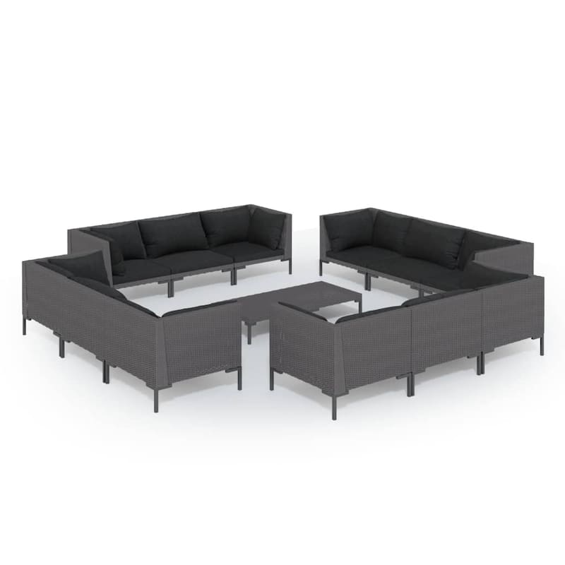 vidaXL Patio Lounge Set with Cushions Poly Rattan - 27.6" x 27.6" x 24"