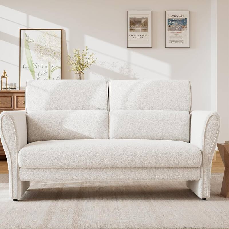 Modern 2-Seater Boucle Accent Arm Chair, Upholstered Comfy Sofa for Living Room Bedroom Office