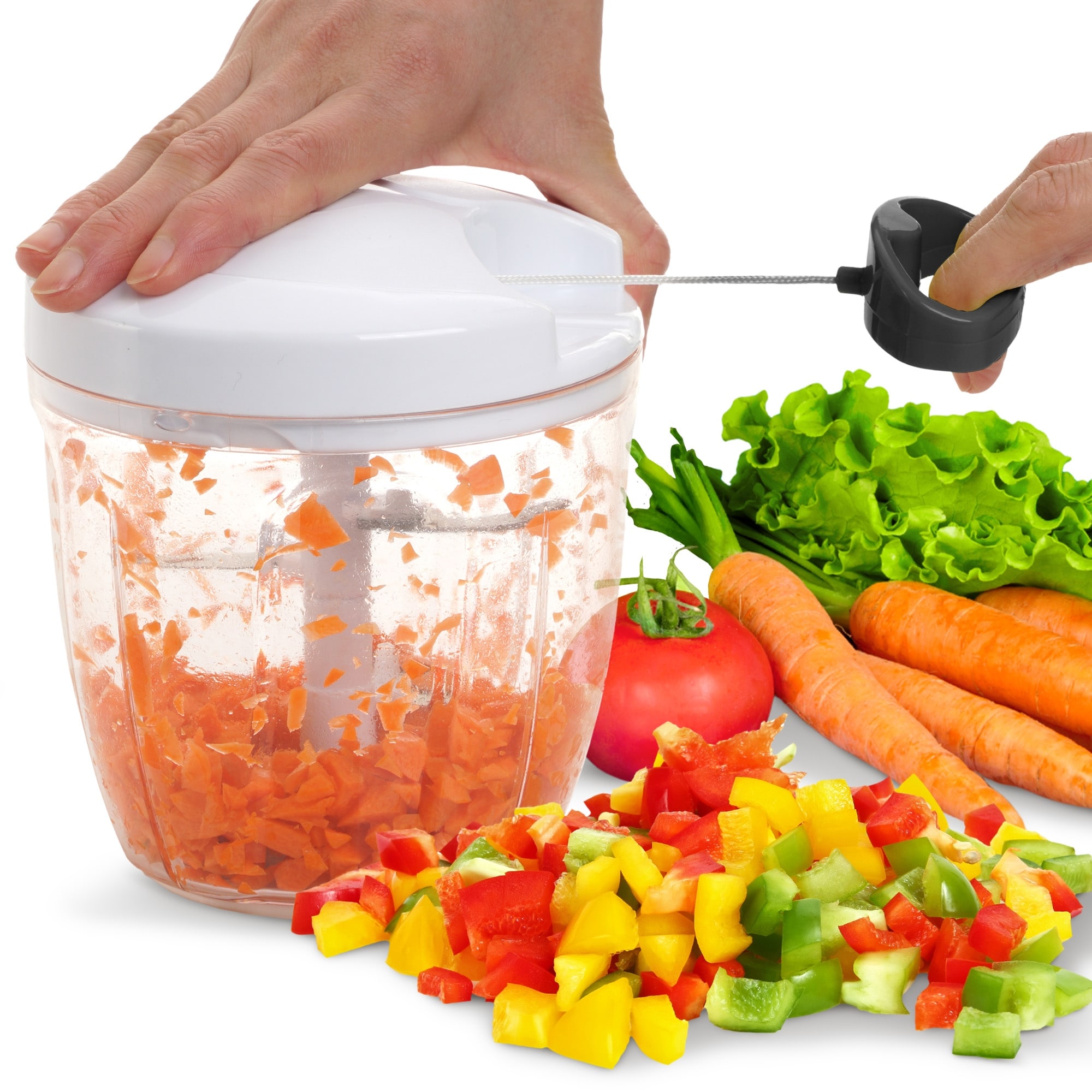 Cheer Collection 30oz Pull String Vegetable Chopper Black And White
