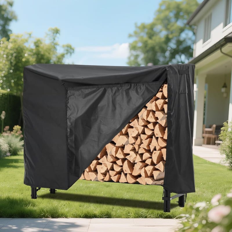 Firewood Rack Storage Cover Set for Patio Outdoor Use Backyard with Waterproof Cover - 4Ft
