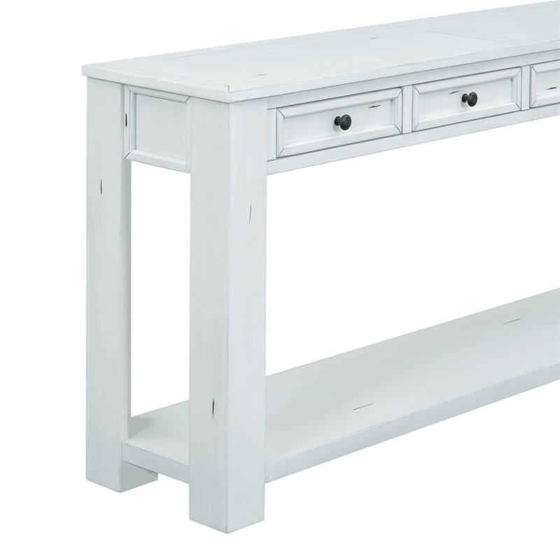 Merax Rustic Console Table with Storage Drawers and Bottom Shelf