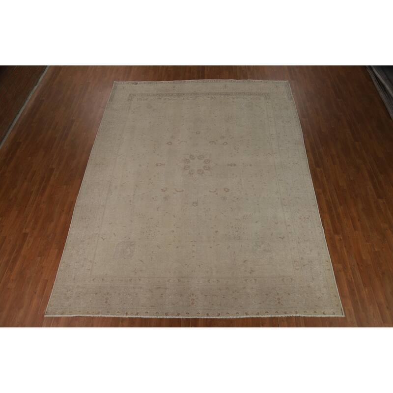 Distressed Tabriz Persian Vintage Rug Hand-Knotted Wool Carpet - 9'11" x 12'9"