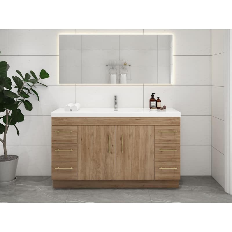 Eliza 60'' Freestanding Vanity with Single Sink - 60'' Width Single Sink - Natural Oak