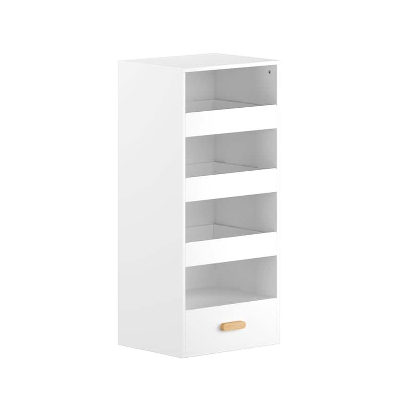 Anmytek Modern White Finish 4-Tier Open Shelf Cabinet with Drawer for Home Office, Bathroom & Narrow Hallways