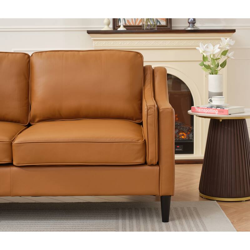 94.5" Genuine Leather L-Shaped Sectional Sofa with Left Chaise & Modern Design