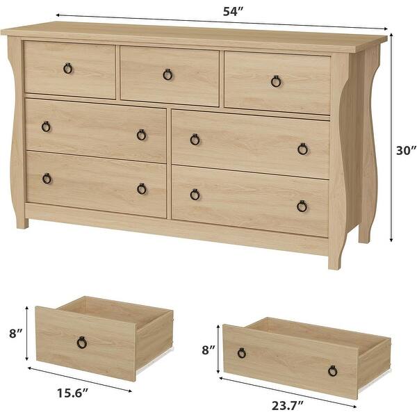 dimension image slide 4 of 5, Modern Wood Dresser with Golden Ring Handles, Antique White Storage Organizer for Living Room Entryway