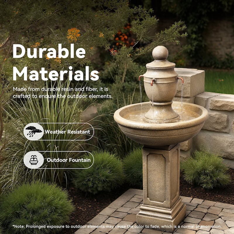 2-Tier Water Fountain, Outdoor, Sand Stone Look with Pump for Home Garden Yard Decor