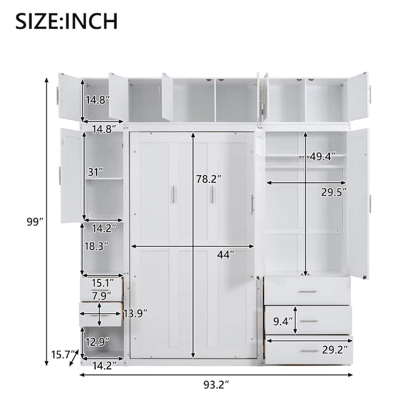 Roomfitters Twin Murphy Wall Bed with Built-In Lockers, Wardrobe Storage and Installation Video, White