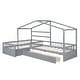 preview thumbnail 9 of 15, Gray Double Twin L-Shaped House Platform Bed with Drawers and Guardrail