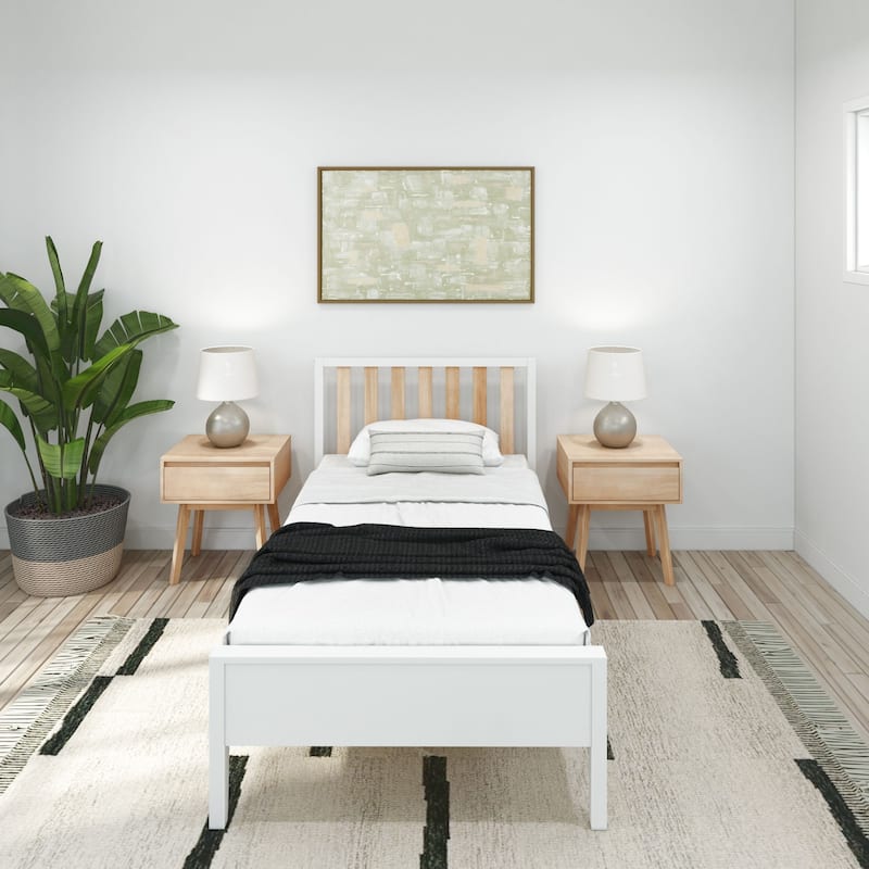 Plank and Beam Scandinavian Twin Size Bed with Slatted Headboard