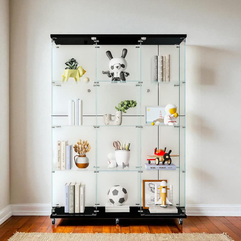 Extra Large Glass Display Cabinet with 4 Shelves, Floor Standing Curio Cabinet with Doors, Office Bedroom Storage